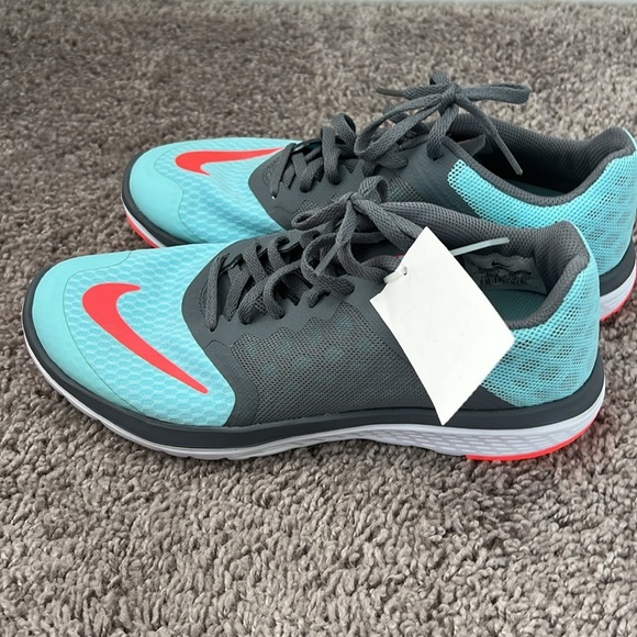 Nike FitSole Blue and Neon Coral Running Shoes - Picture 3 of 7